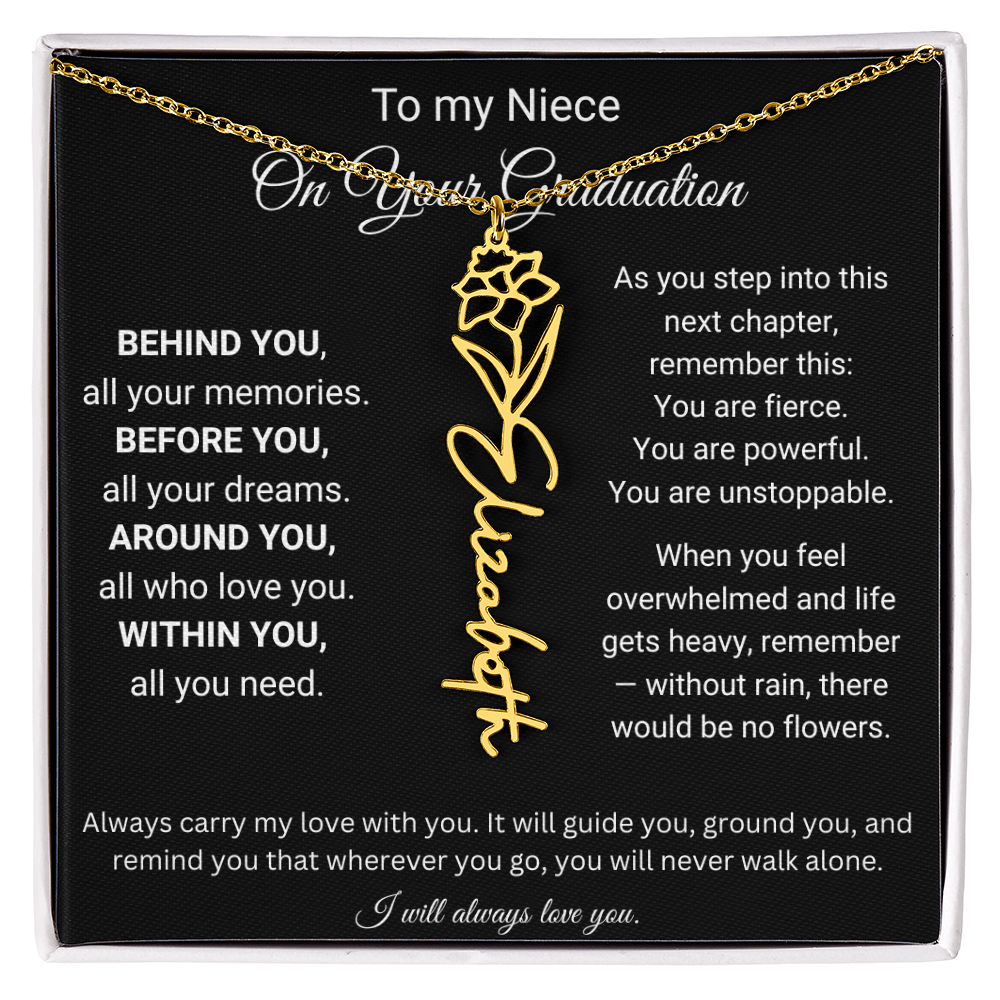 Graduation Birth Flower Name Necklace for Niece