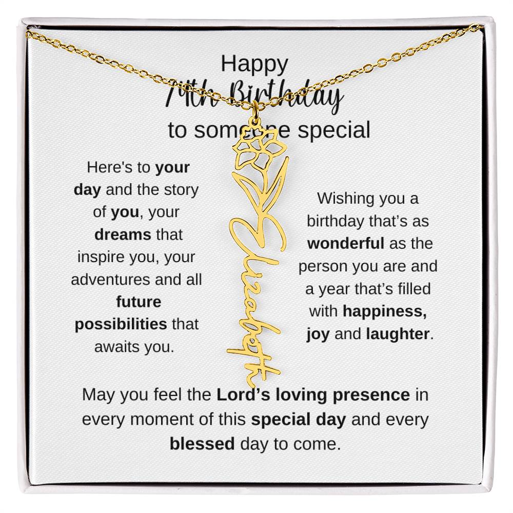 Happy 74th Birthday To Someone Special - Flower Name Necklace