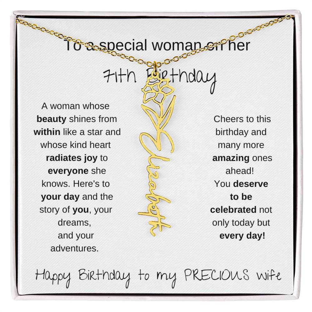 Happy 71th Birthday To My Precious Wife - Birthflower Necklace