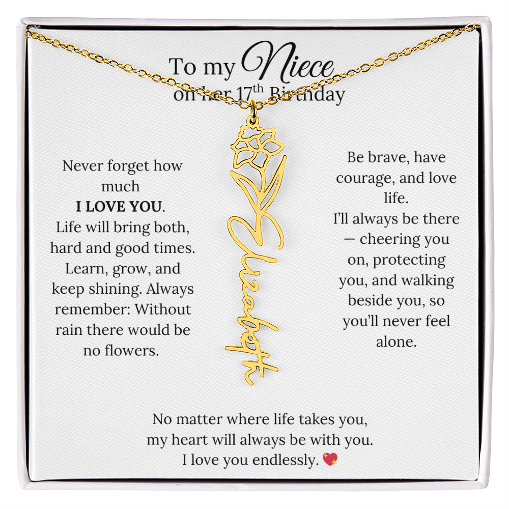 17th Birthday Gift from Aunt - Personalized Birth Flower Name Necklace