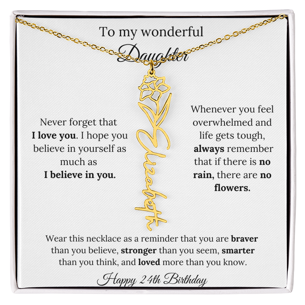 Daughter Jewelry 24th Birthday Gift - Flower Name Necklace