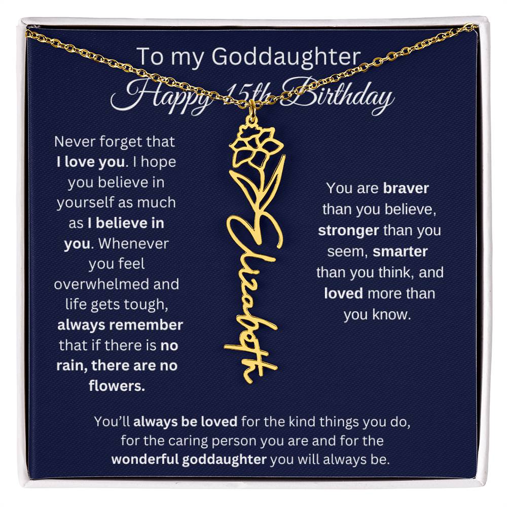 To My Goddaughter - Happy 15th Birthday - Flower Name Necklace