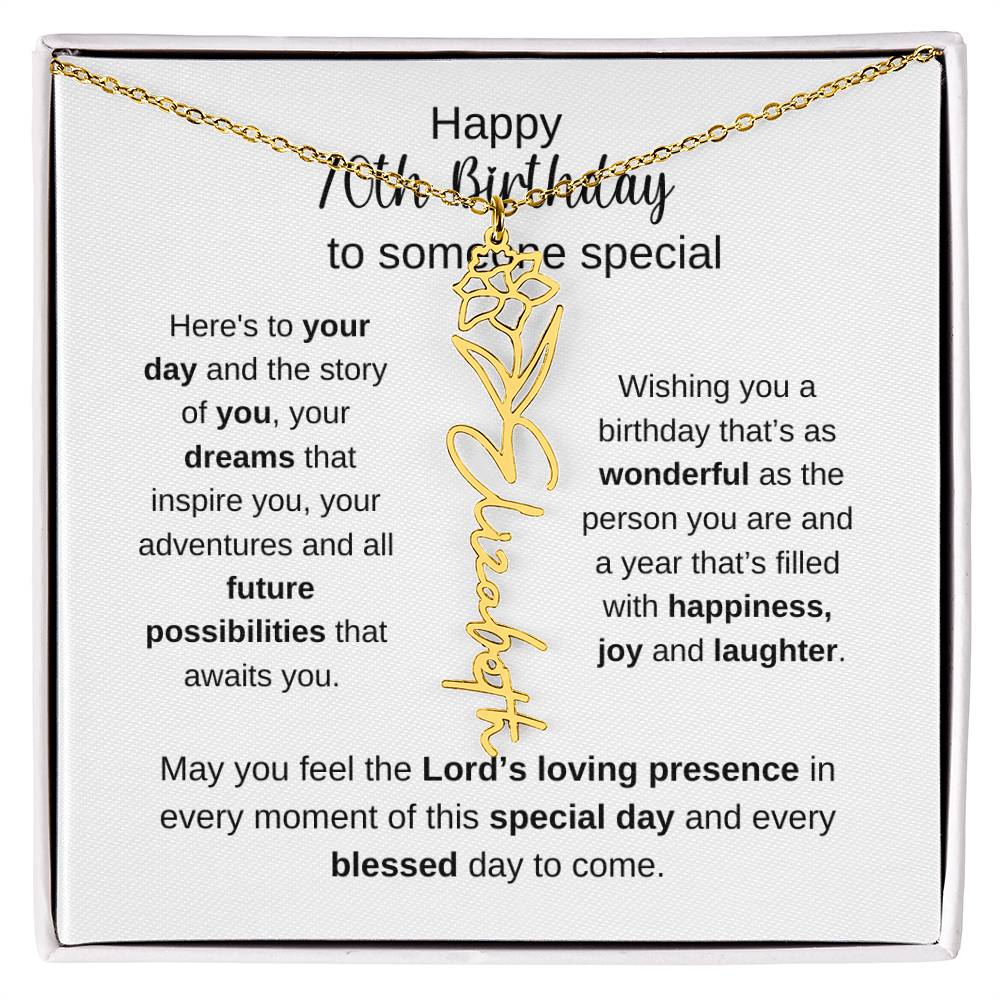 Happy 70th Birthday To Someone Special - Flower Name Necklace