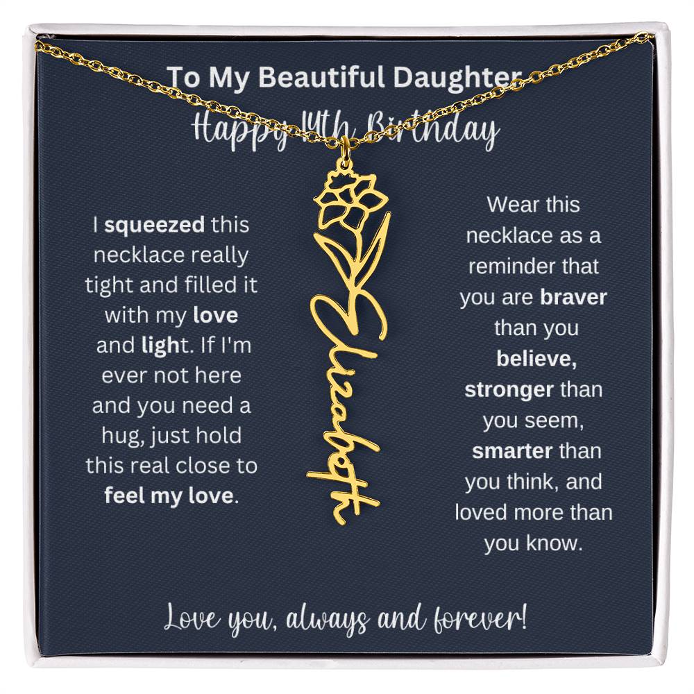 14th Birthday Gift For My Beautiful Daughter | Personalized Flower Name Necklace
