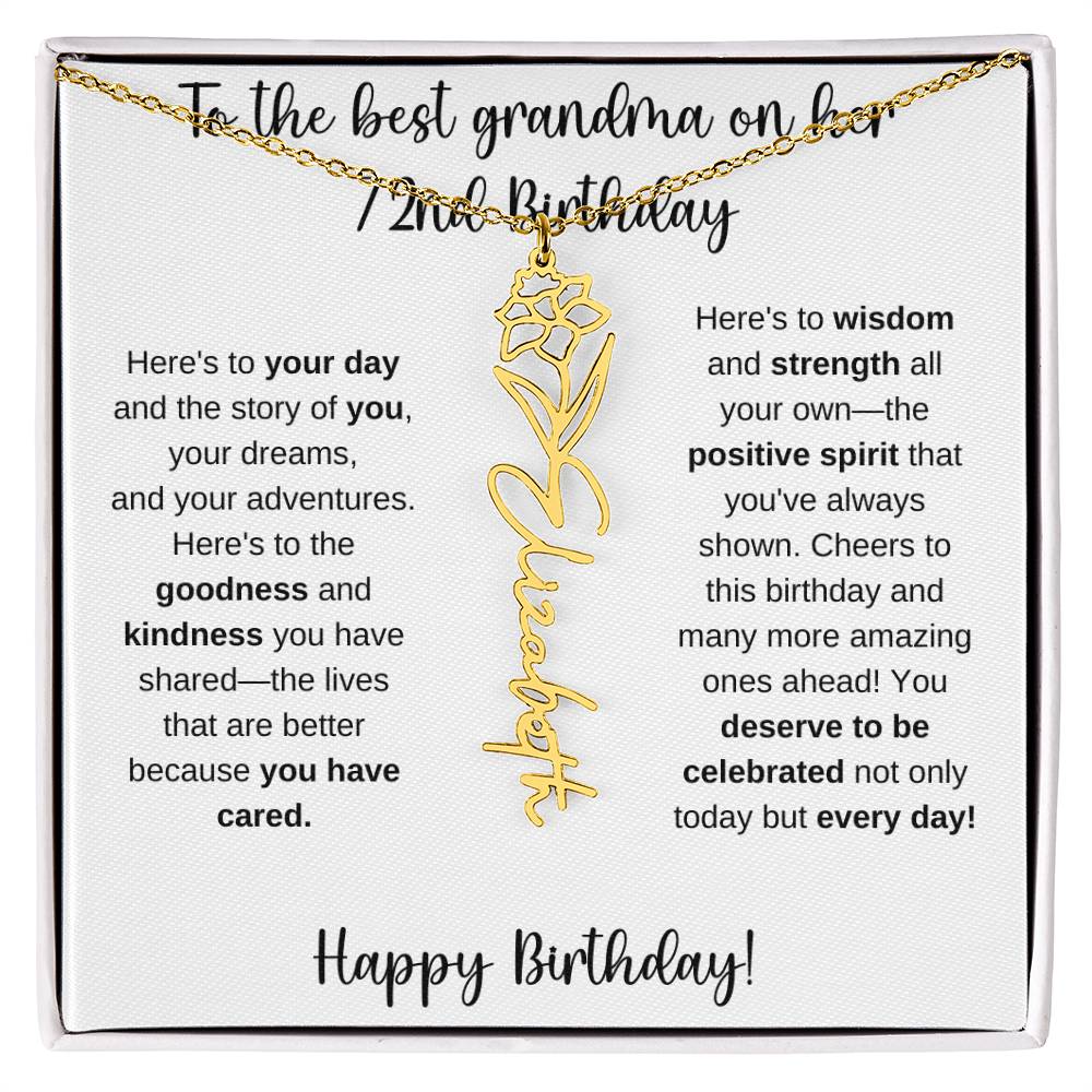 To The Best Grandma - Happy 72nd Birthday | Flower Name Necklace