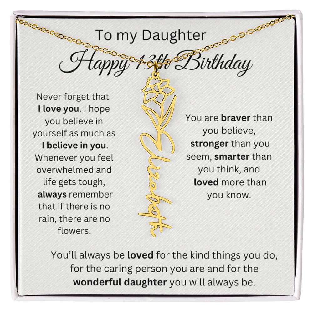 Happy 13th Birthday - Flower Name Necklace