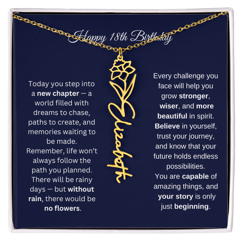18th Birthday Birth Flower Name Necklace