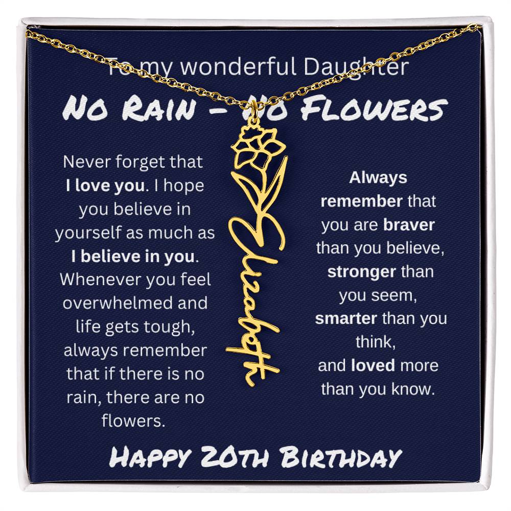 No Rain - No Flower | Happy 20th Birthday | Flower Name Necklace