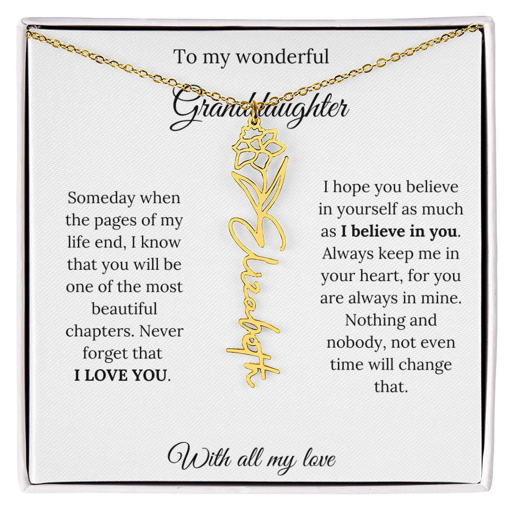 To My Granddaughter Necklace – Custom Floral Keepsake Jewelry Gift from Grandma & Grandpa