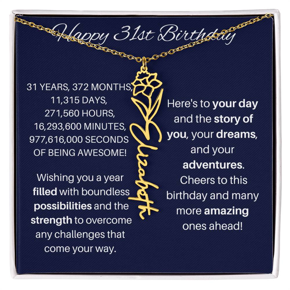 31st Birthday Birth Flower Necklace