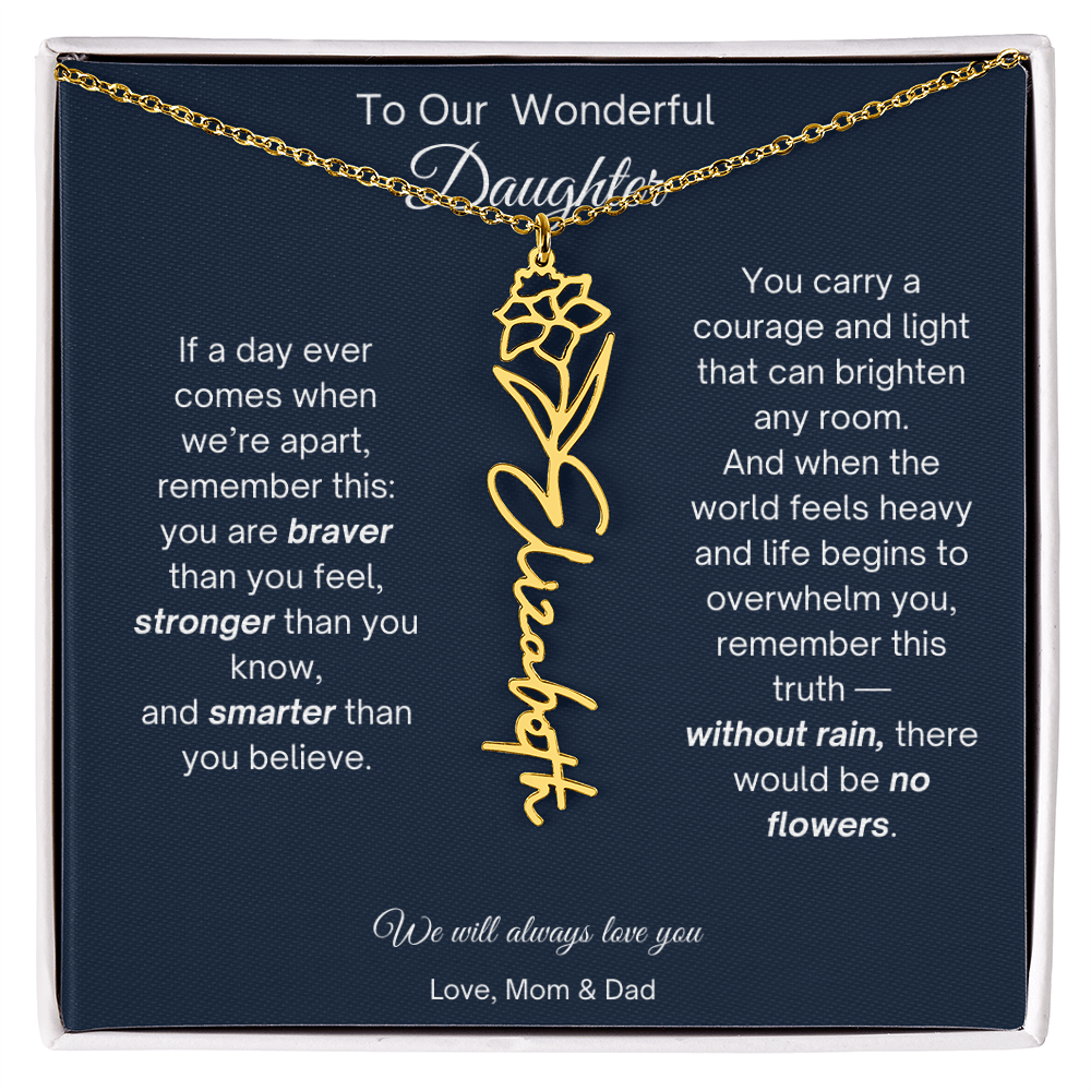 Daughter Necklace from Parents - Birth Flower Name Necklace