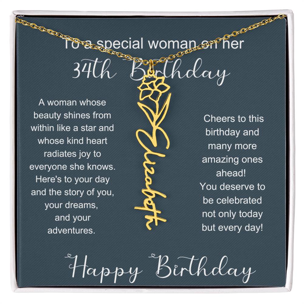 To A Special Woman On Her 34th Birthday | Flower Name Necklace