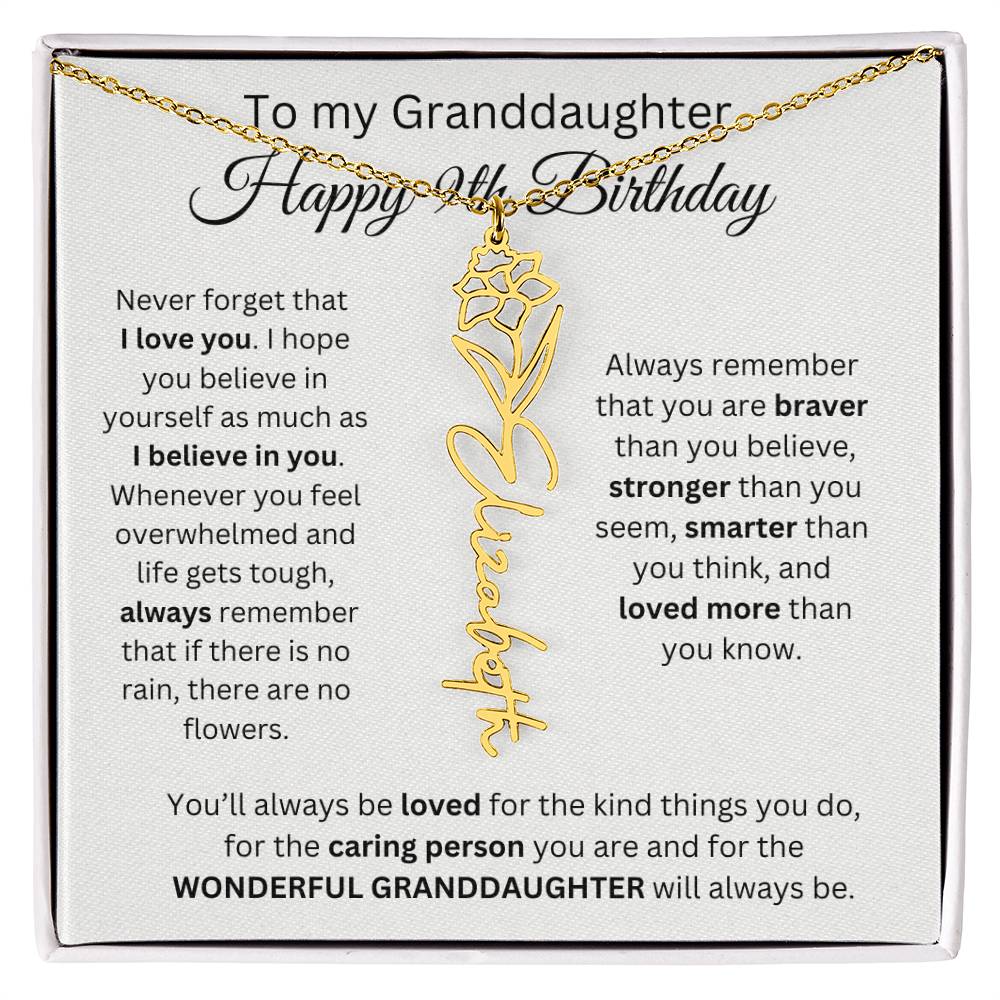 To My Granddaughter | Happy 9th Birthday | Flower Name Necklace