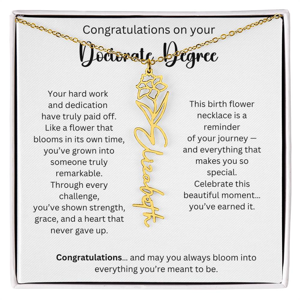 Personalized Doctorate Graduation Gift - Birth Flower Name Necklace