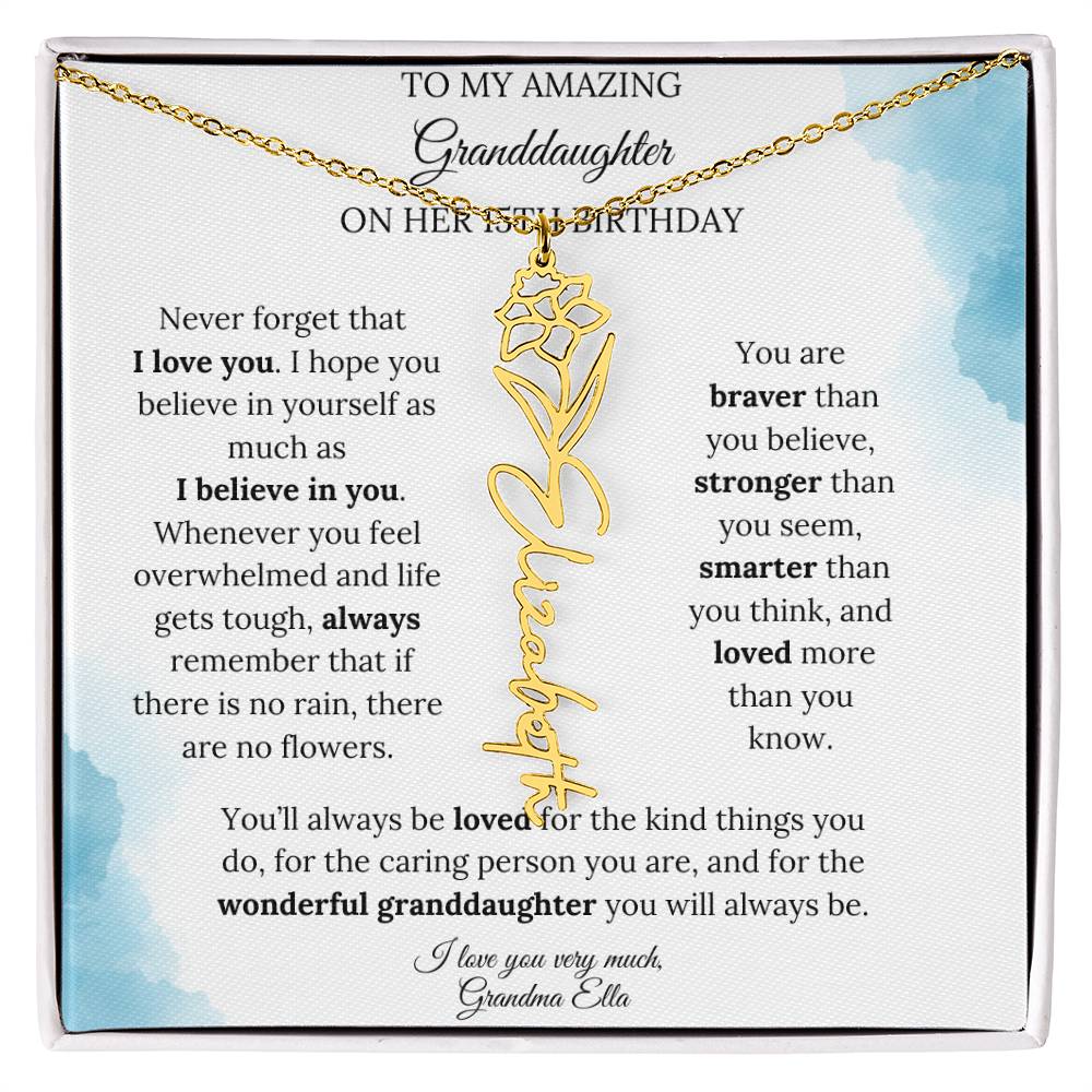 Birth Month Flower Name Necklace for My Granddaughter's 15th Birthday