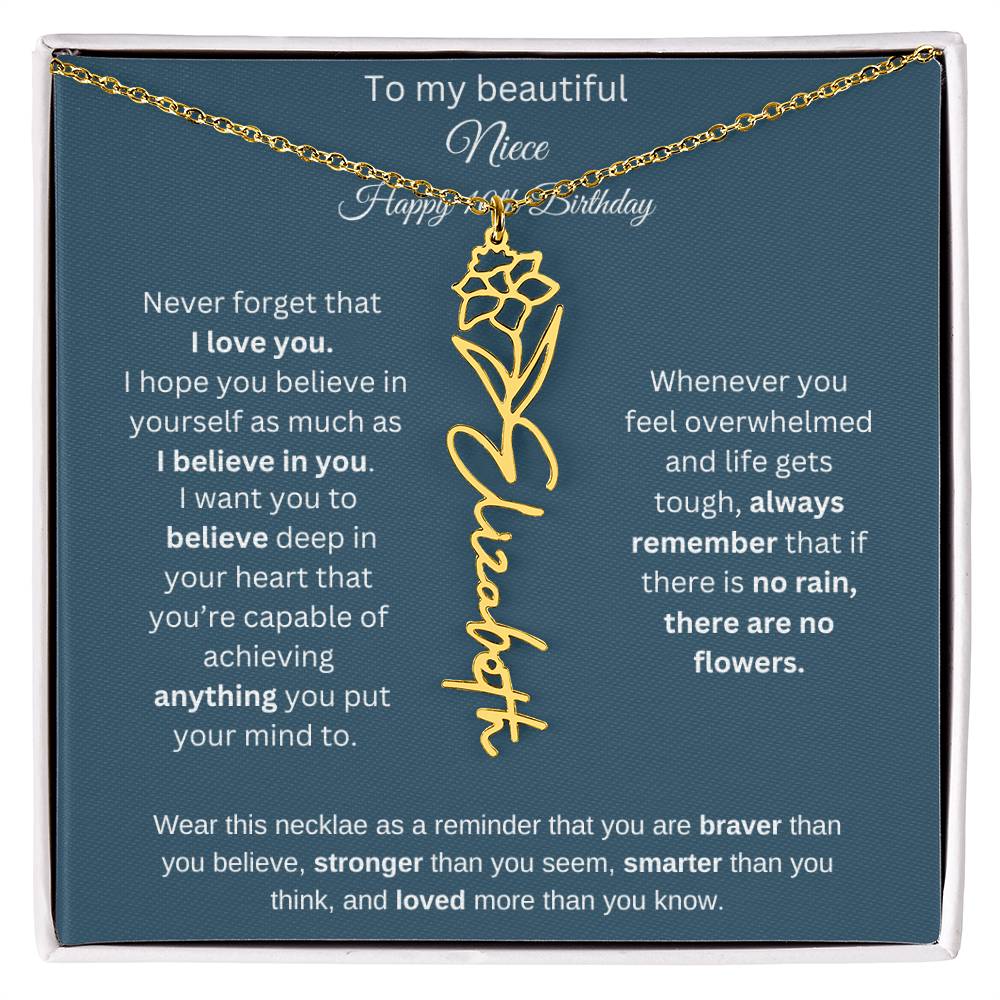 10th Birthday Name Birthflower Necklace Gift for Niece