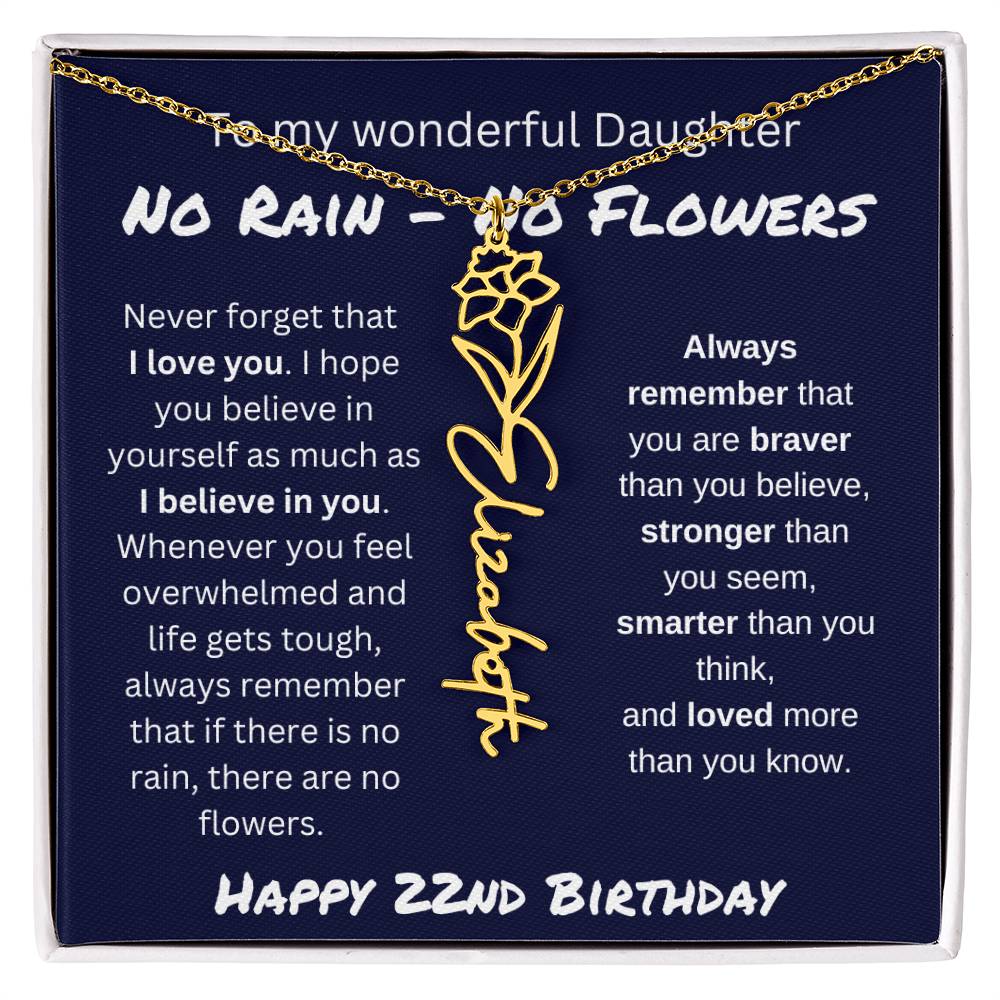 No Rain - No Flower | Happy 22nd Birthday | Flower Name Necklace