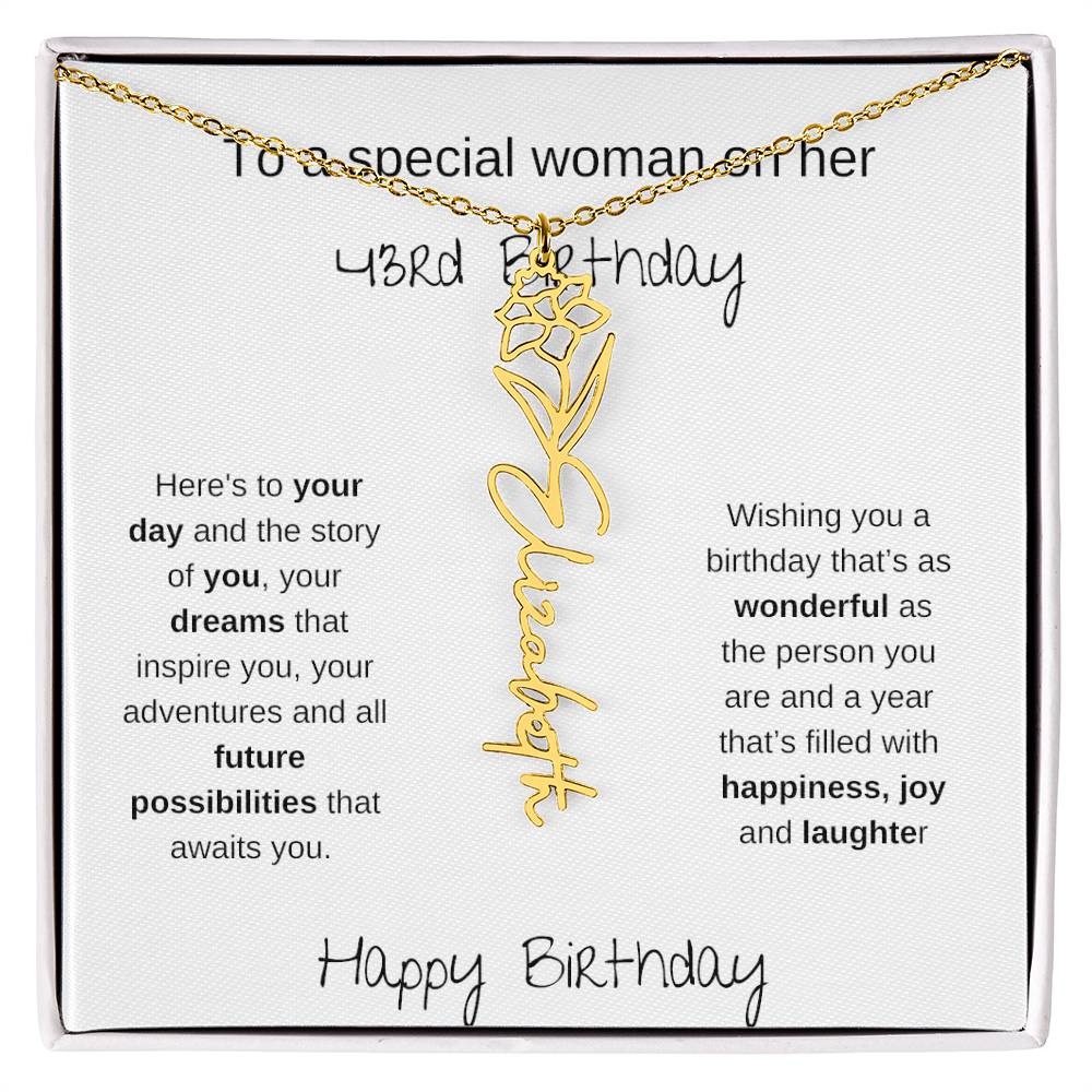 A Special Woman 43rd Birthday | Flower Name Necklace