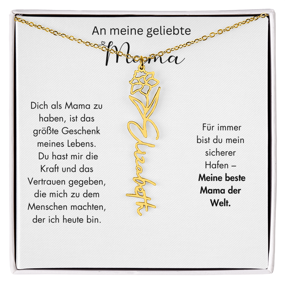 Personalisierte Namenskette mit Geburtsblume für Mama