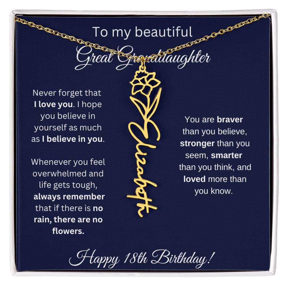 18th Birthday Gift For Great Granddaughter - Birthmonth Flower Name Necklace