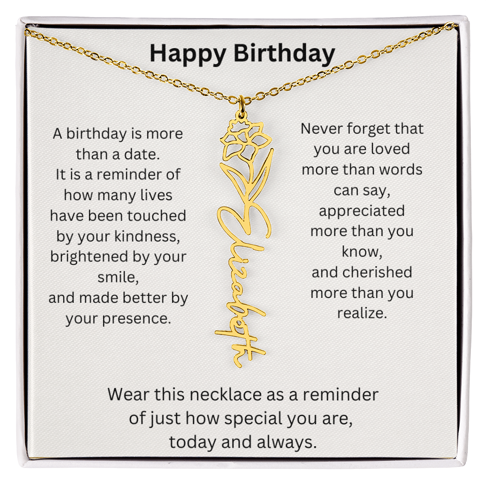 Meaningful Birthday Gift Birth Flower Name Necklace