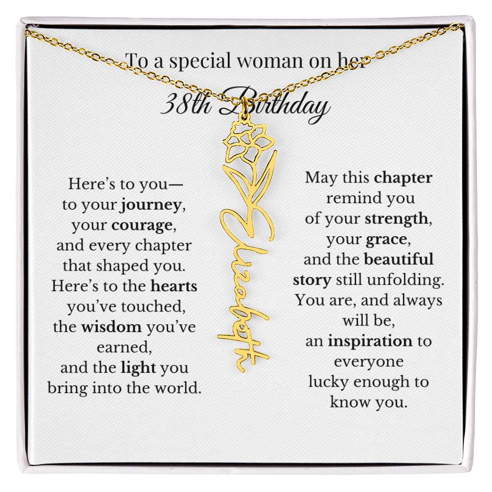 38th  Birthday Gift for Her Birth Flower Name Necklace