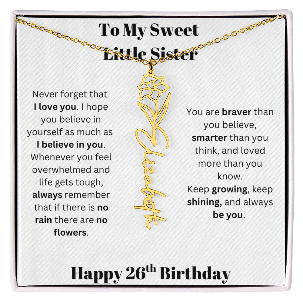 To My Sweet Little Sister | Happy 26th Birthday | Flower Name Necklace