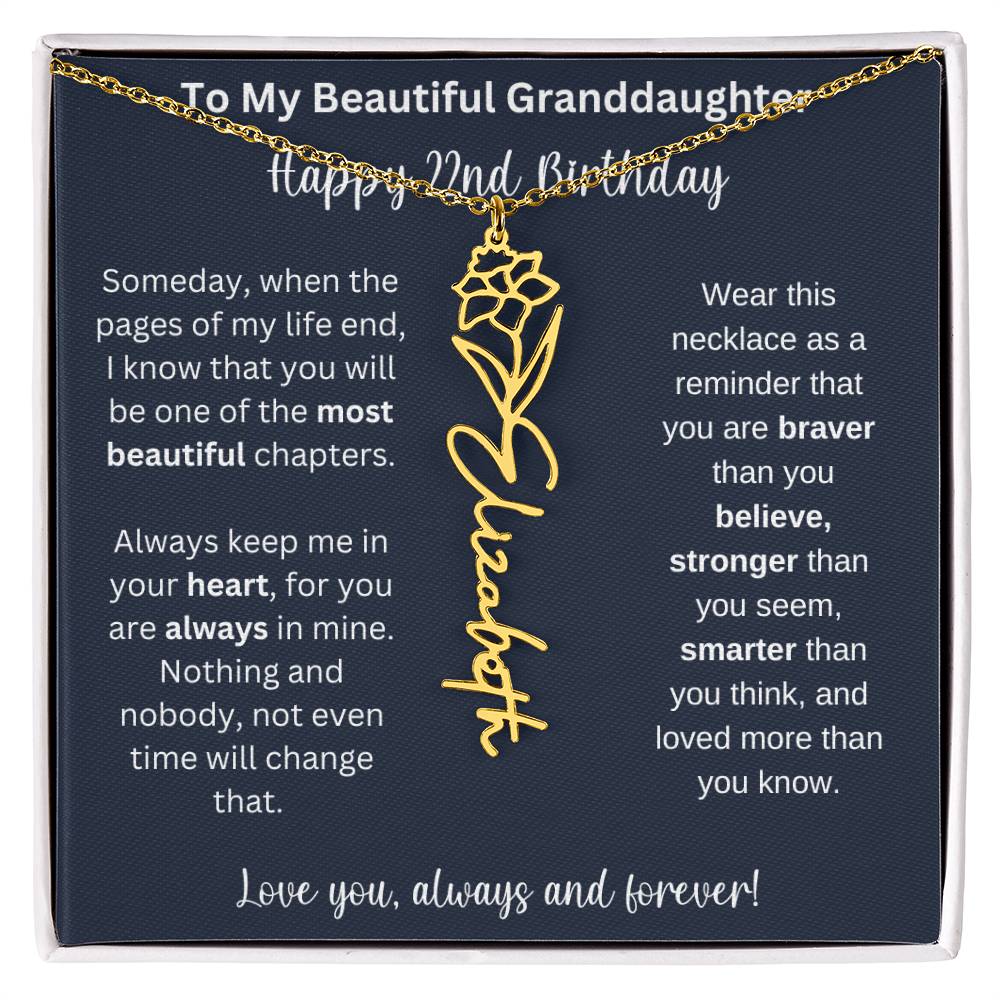 22nd Birthday Gift For Granddaughter | Personalized Birth Flower Name Necklace
