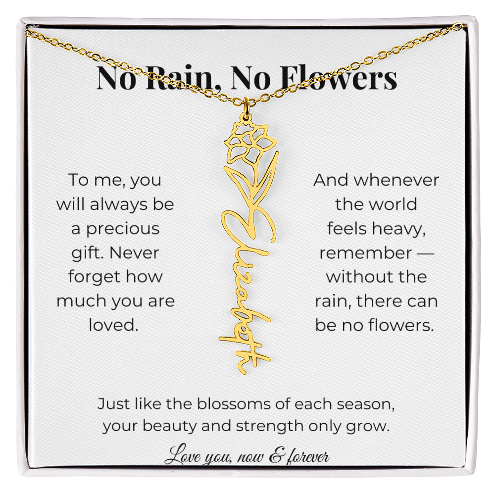 No Rain, No Flowers | You'll Always Be A Precious Gift | Flower Name Necklace