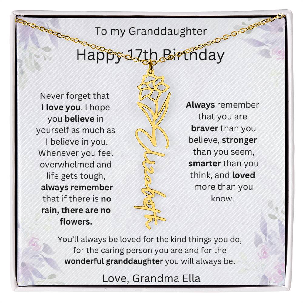 To My Granddaughter - Happy 17th Birthday | Flower Name Necklace