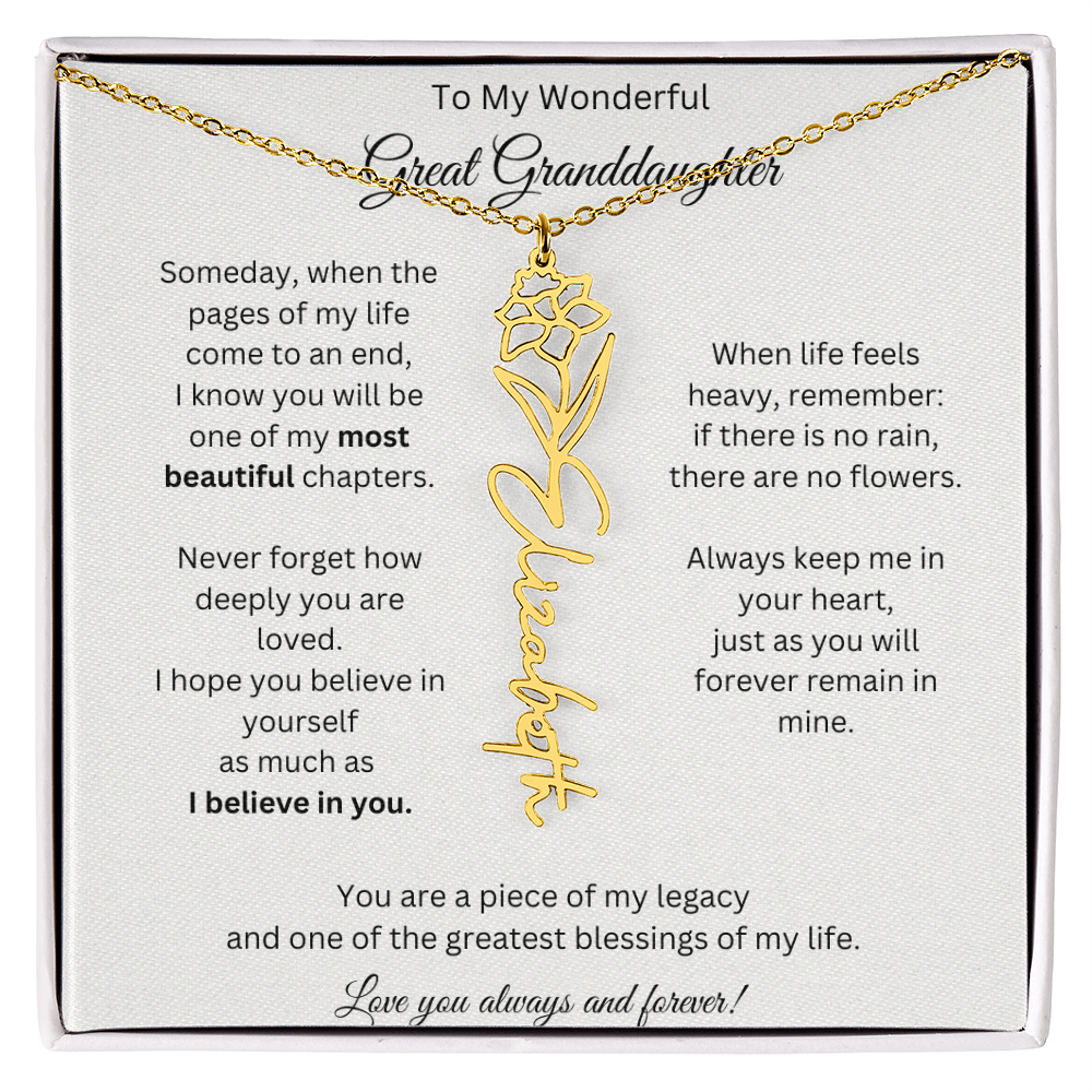 Great Granddaughter Gift - Custom Birth Flower Name Necklace