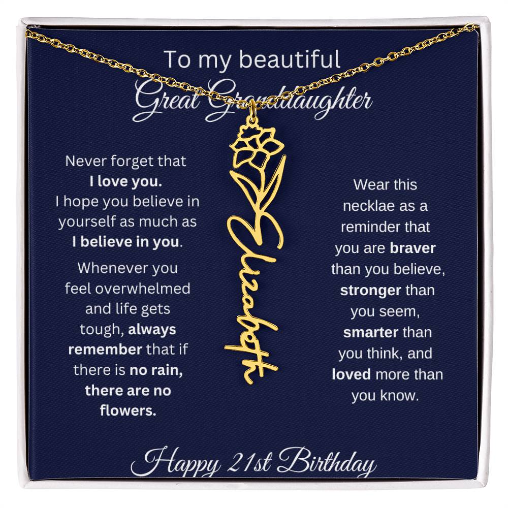 Personalized 21st Birthday Gift Great Granddaughter | Flower Name Necklace