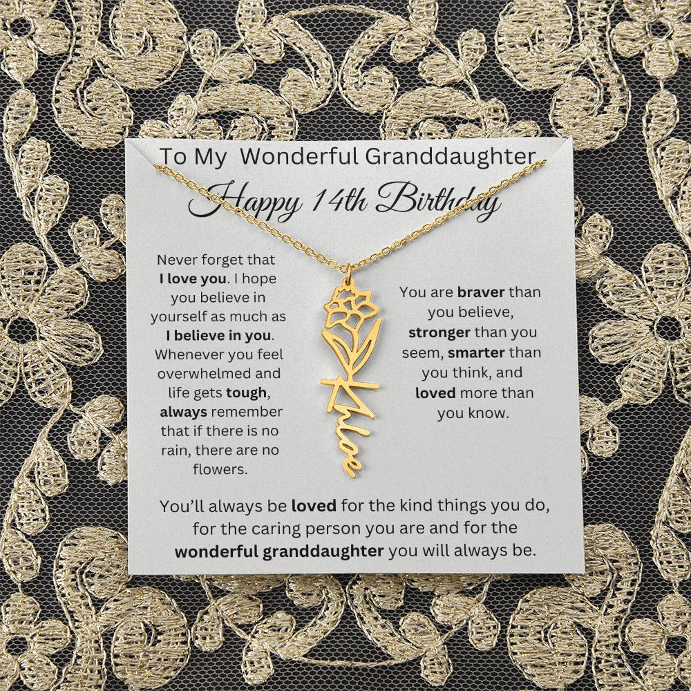 To My Wonderful Granddaughter - Happy 14th Birthday - Flower Name Necklace