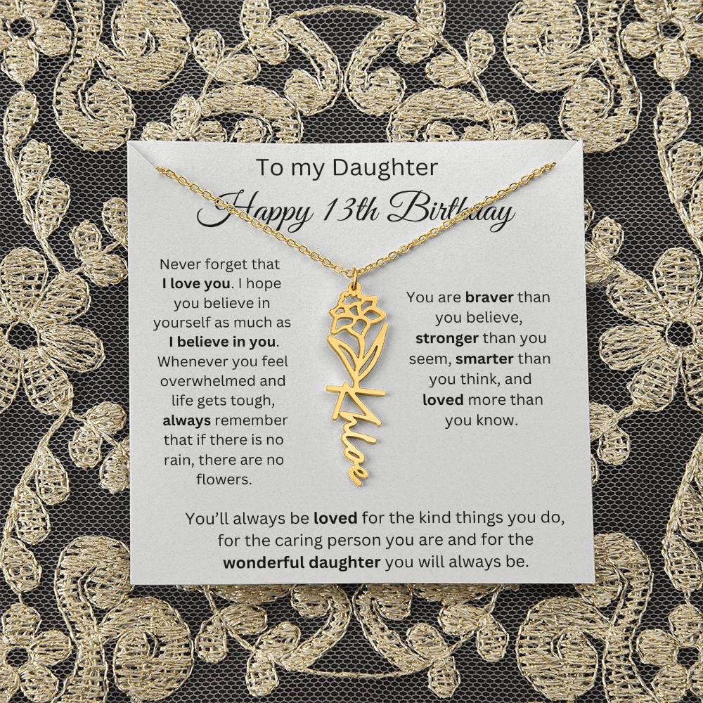 Happy 13th Birthday - Flower Name Necklace