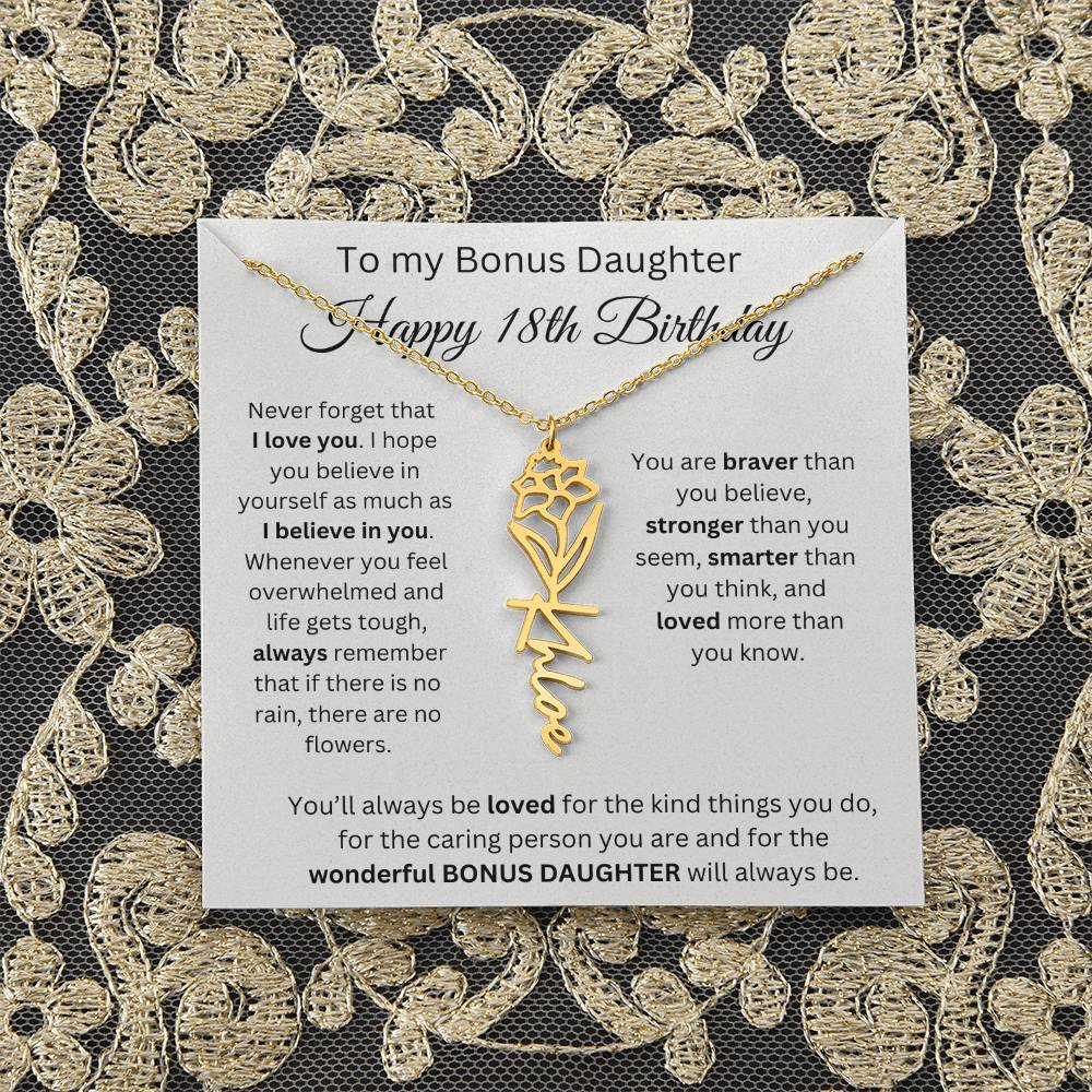 To My Bonus Daughter | Happy 18th Birthday | Flower Name Necklace