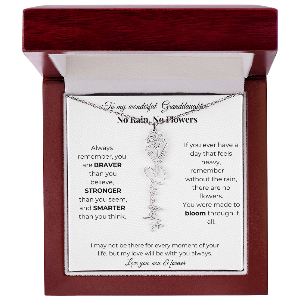 Granddaughter Gift Birth Flower Name Necklace with Card