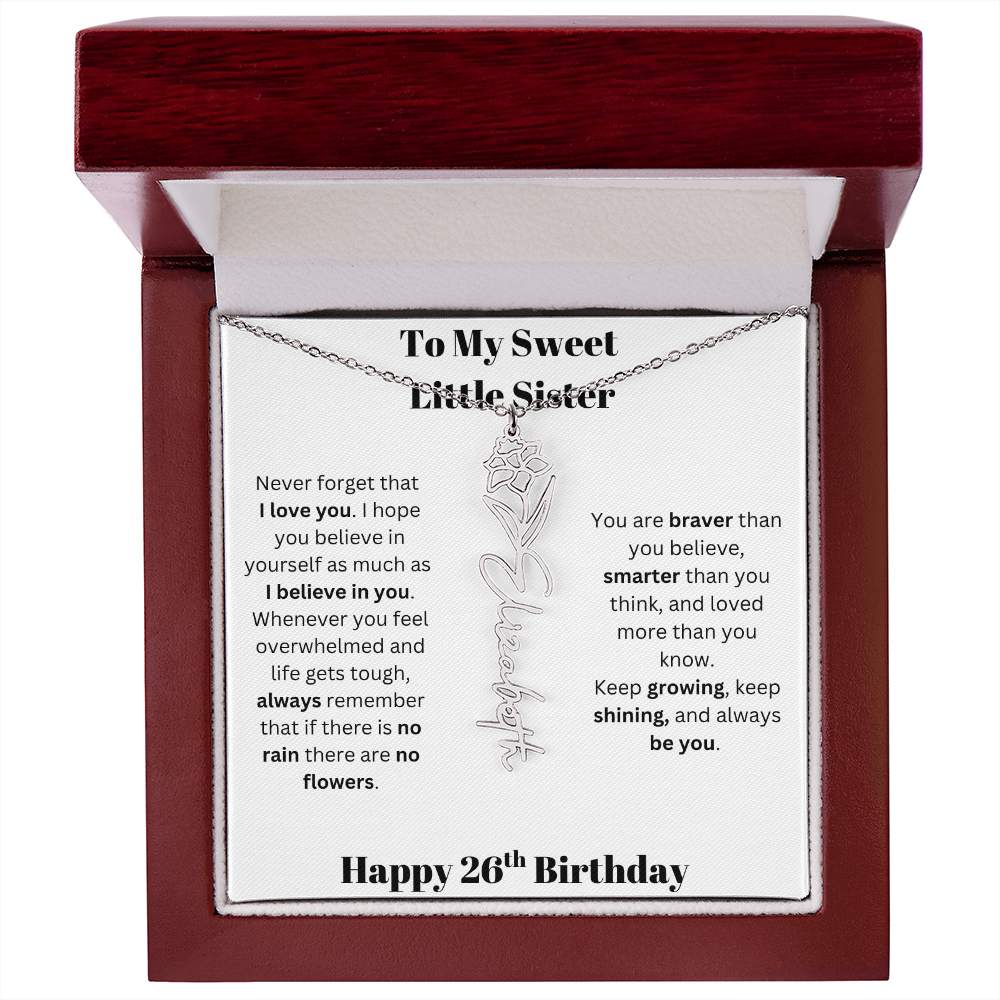 To My Sweet Little Sister | Happy 26th Birthday | Flower Name Necklace