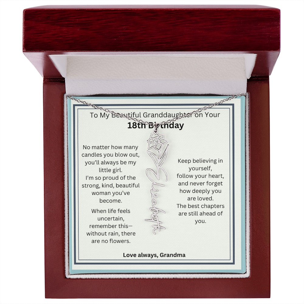 18th Birthday Gift for Granddaughter - Birth Flower Name Necklace