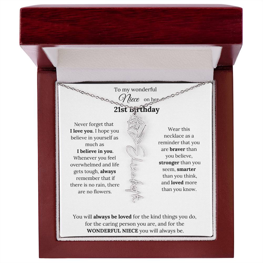 To My Wonderful Niece Happy 21st Birthday | Flower Name Necklace