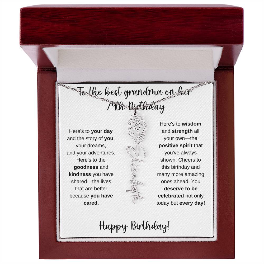 To The Best Grandma - Happy 74th Birthday | Flower Name Necklace