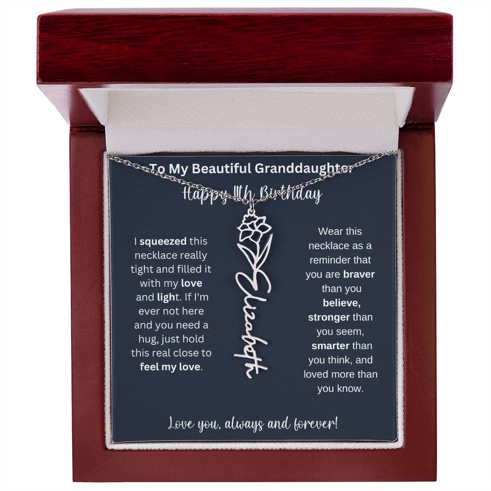 Flower Name Necklace 11th Birthday Necklace Gift To My Granddaughter