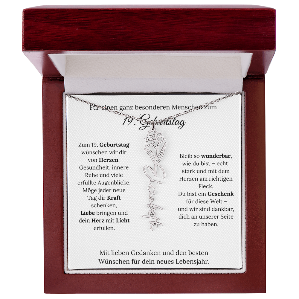 Personalisiertes 19. Geburtstagsgeschenk mit Geburtsblume