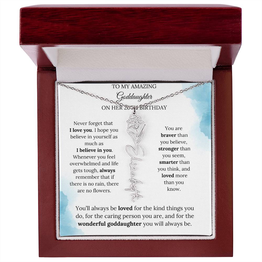 Birth Month Flower Name Necklace for My Goddaughter's 20th Birthday