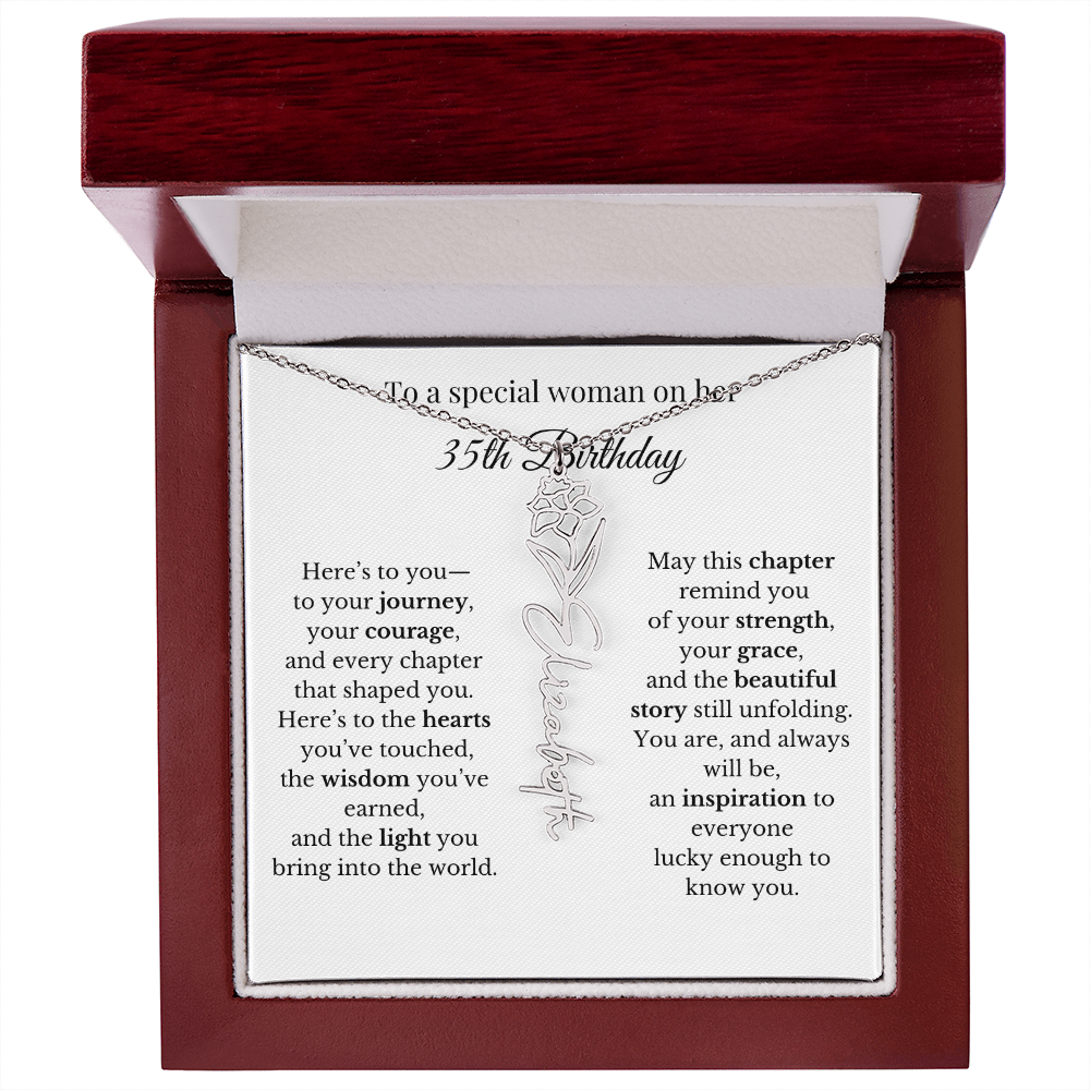 35th Birthday Gift for Her Birth Flower Name Necklace