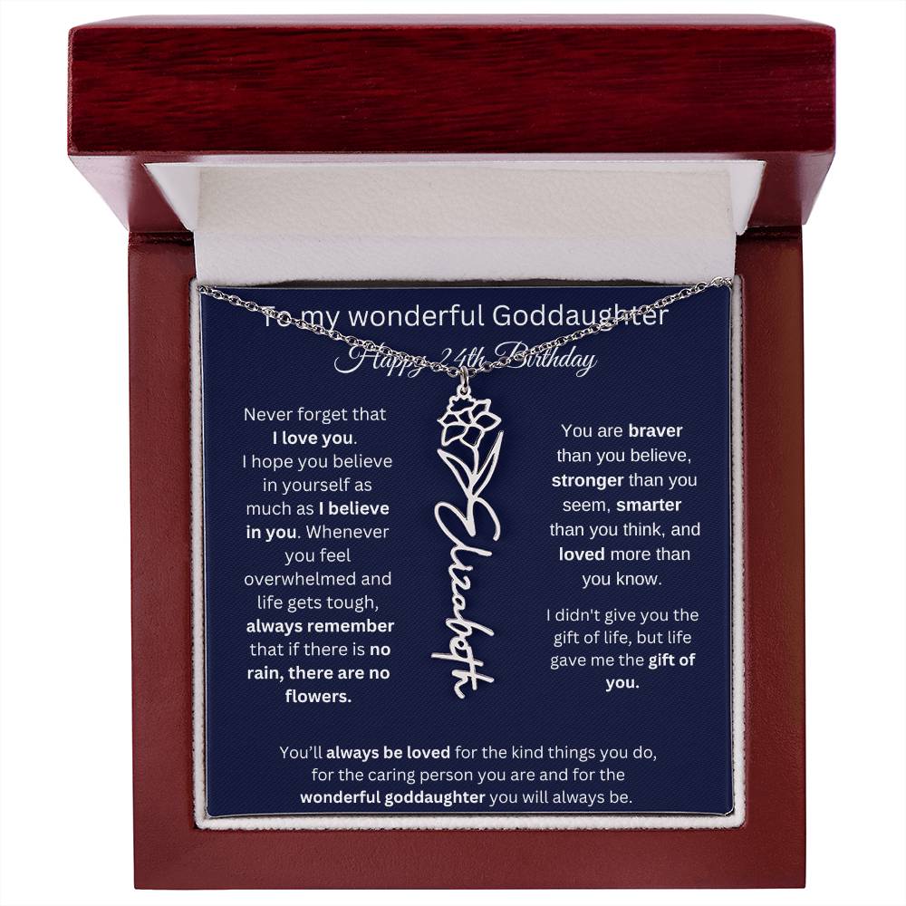 Goddaughter 24th Birthday Gift | Flower Name Necklace