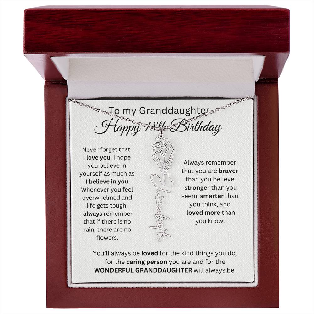To My Granddaughter | Happy 18th Birthday | Flower Name Necklace