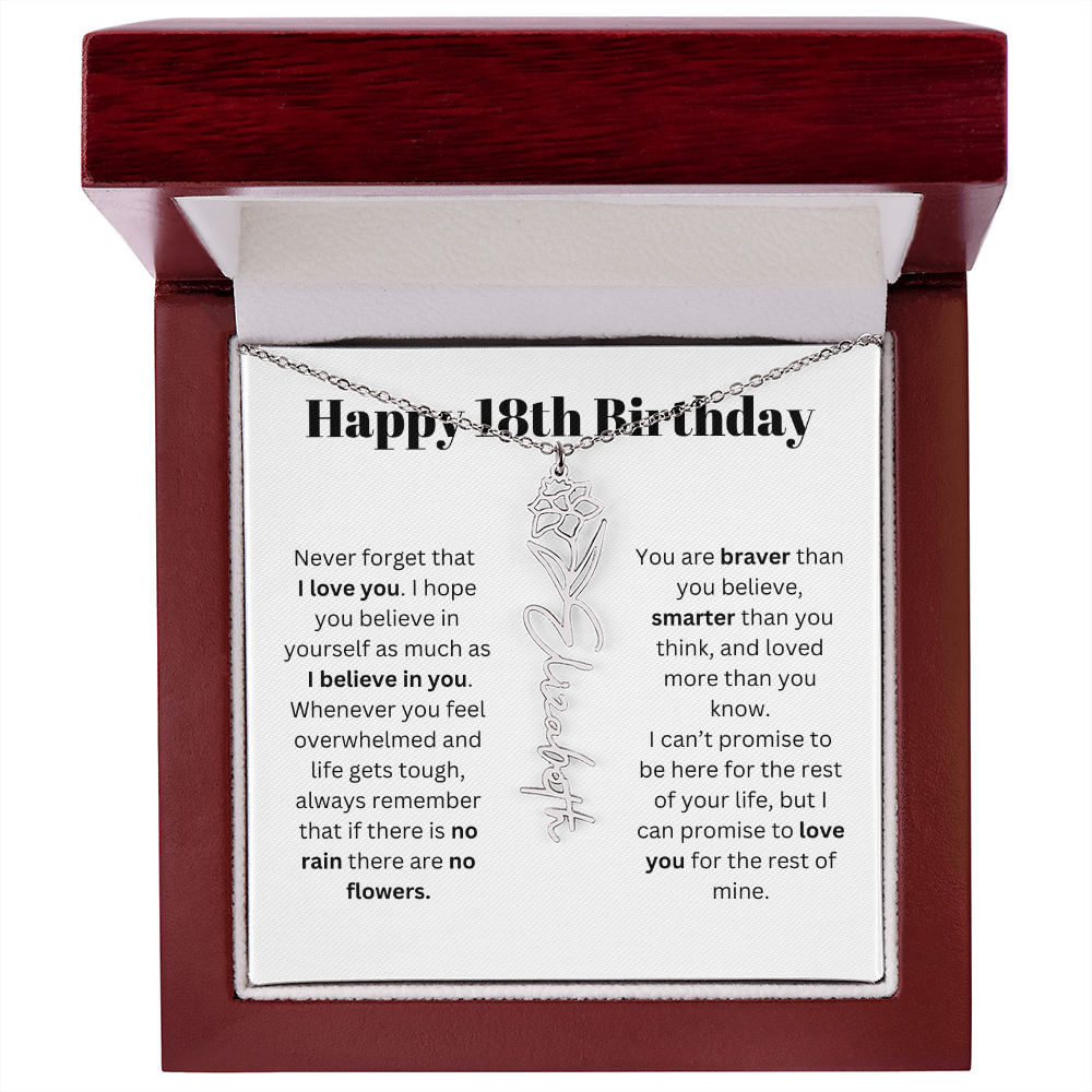 18th Personalized Birthday Gift for Her - Flower Name Necklace