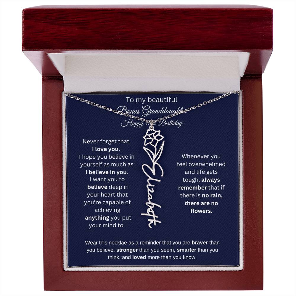 Bonus Granddaughter 18th Birthday | I Love You | Flower Name Necklace
