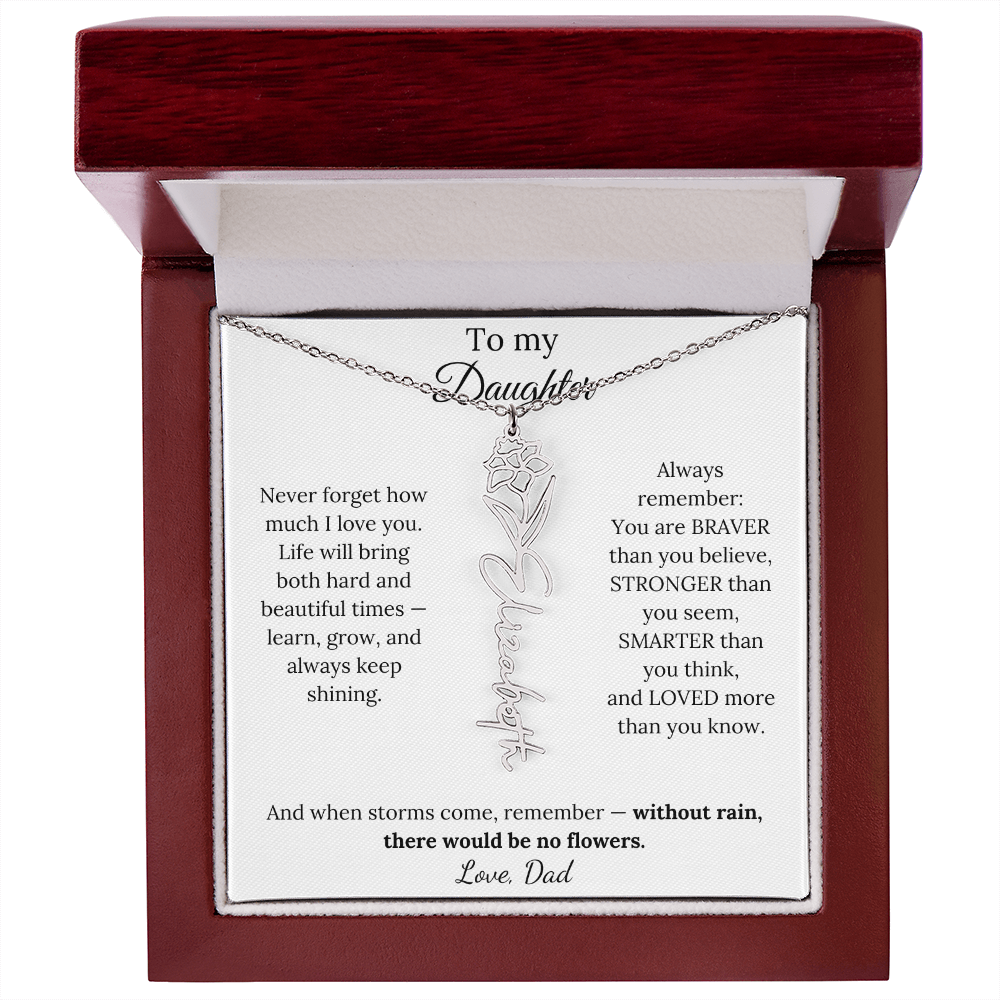 Personalized Jewelry Gift To My Daughter Birth Flower Name Necklace From Dad