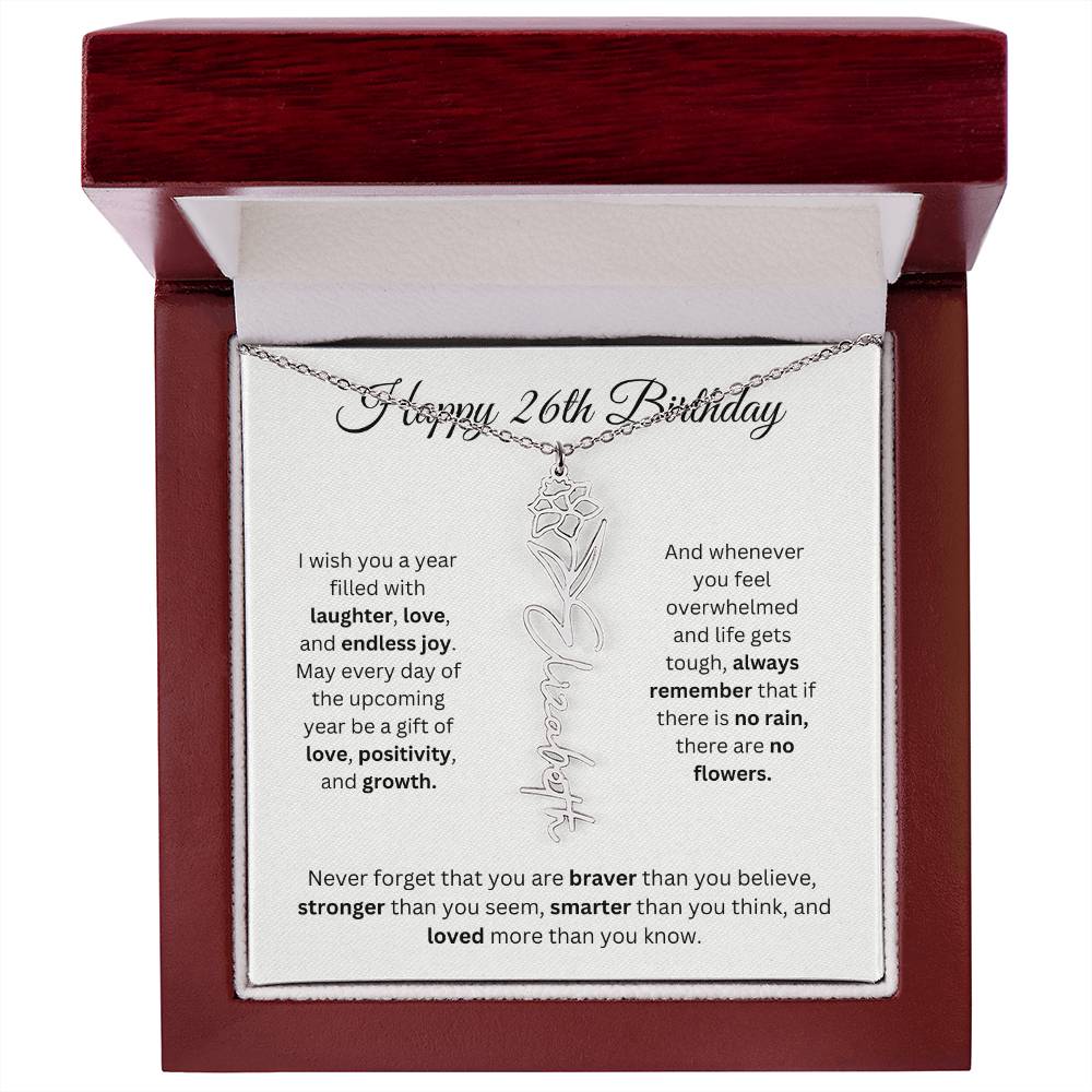 Happy 26th Birthday - Flower Name Necklace